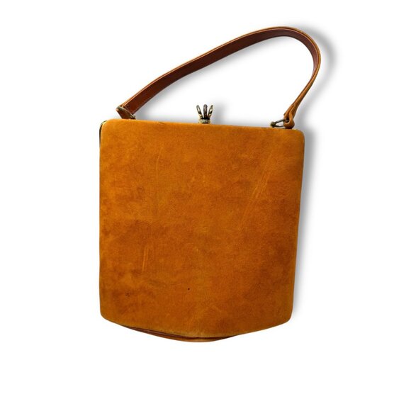 Vintage 1950s Melbourne Bags Camel Brown Suede Handbag Handle - Picture 1 of 13